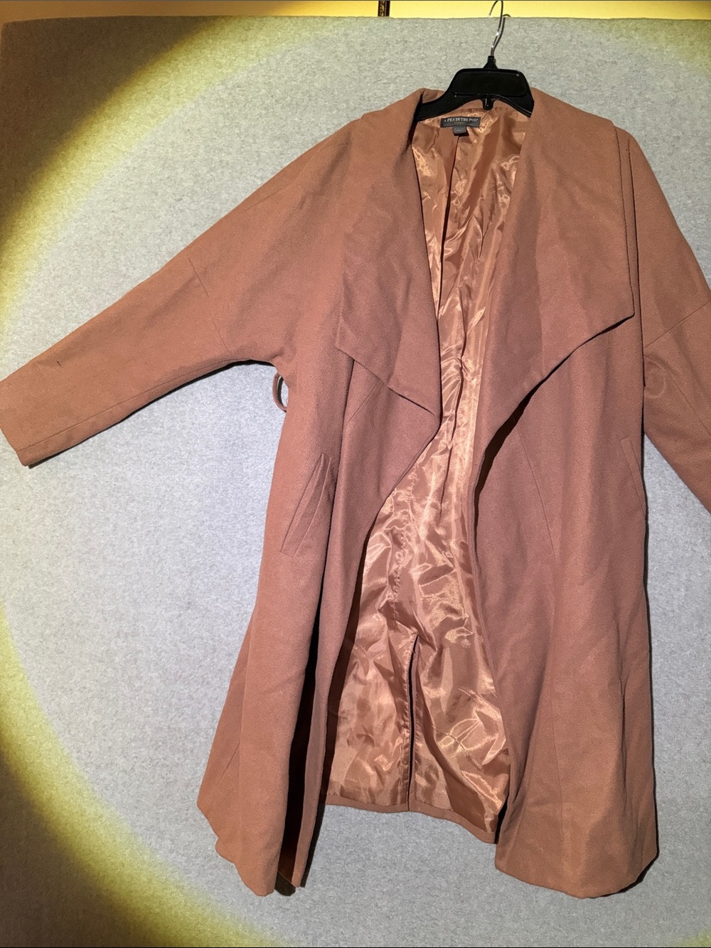A Pea in the Pod Open-Front Trench Coat in Rose Brown